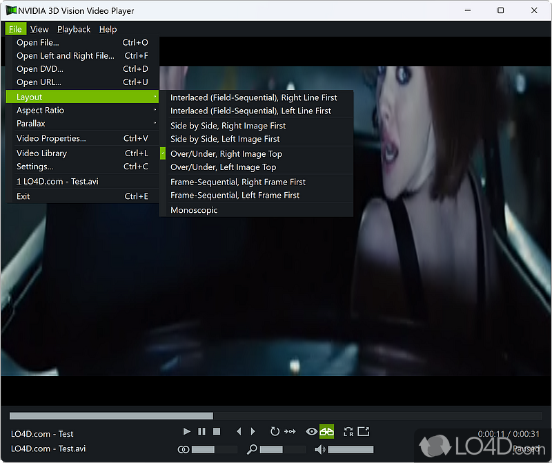 Easily play multiple 2D and 3D formats - Screenshot of NVIDIA 3D Vision Video Player