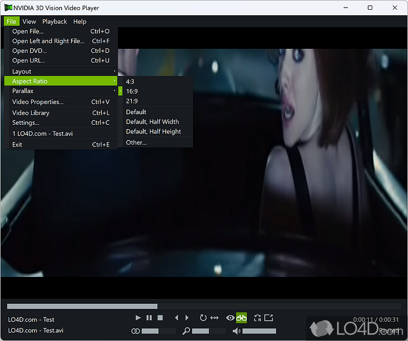 Customizable viewing method - Screenshot of NVIDIA 3D Vision Video Player