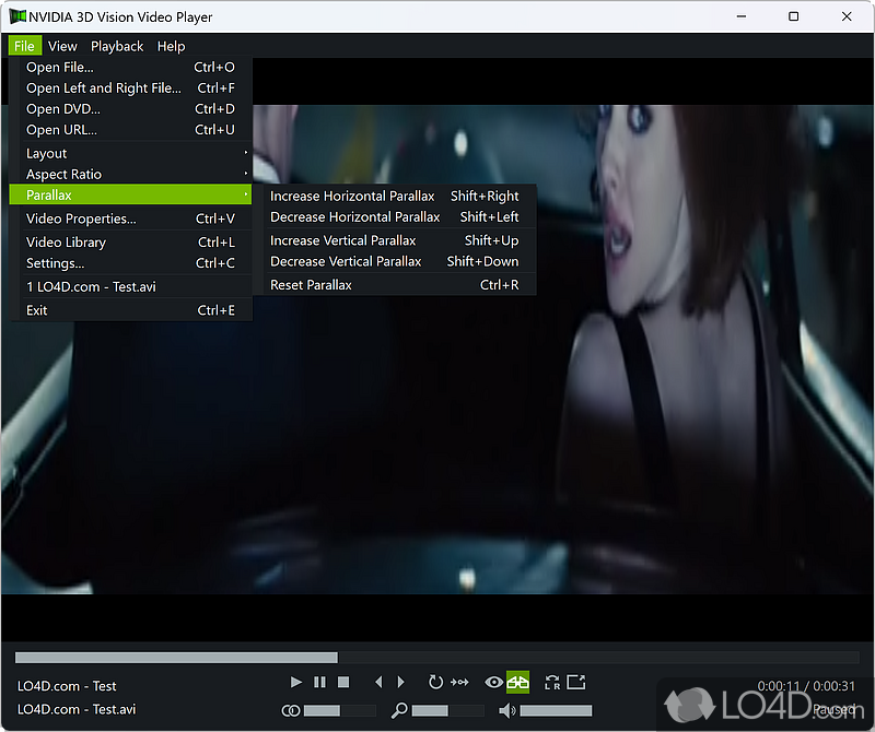 Easily load and play the most common video/image file formats for PC - Screenshot of NVIDIA 3D Vision Video Player