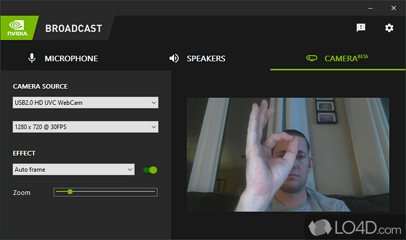 Streaming and broadcasting software with AI and webcam features - Screenshot of Nvidia Broadcast
