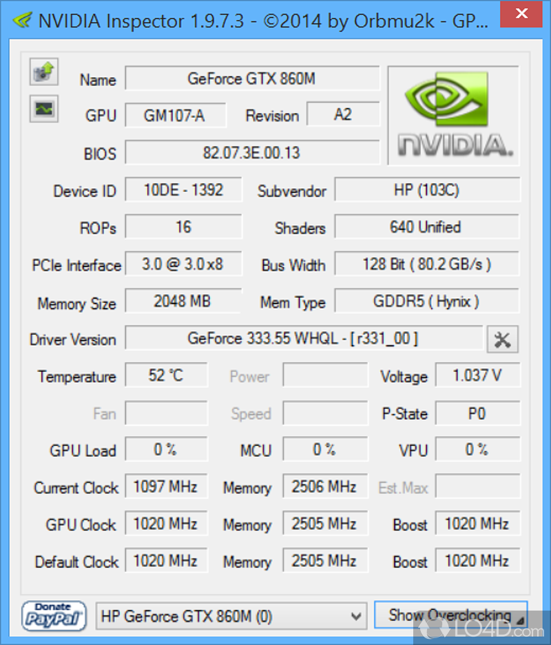 View detailed info about nVidia graphics card and overclocking options - Screenshot of Nvidia Profile Inspector