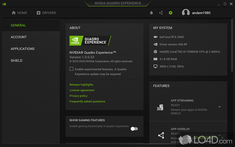 Nvidia Quadro Experience screenshot