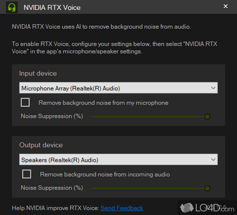 Increase audio quality and remove noises - Screenshot of Nvidia RTX Voice
