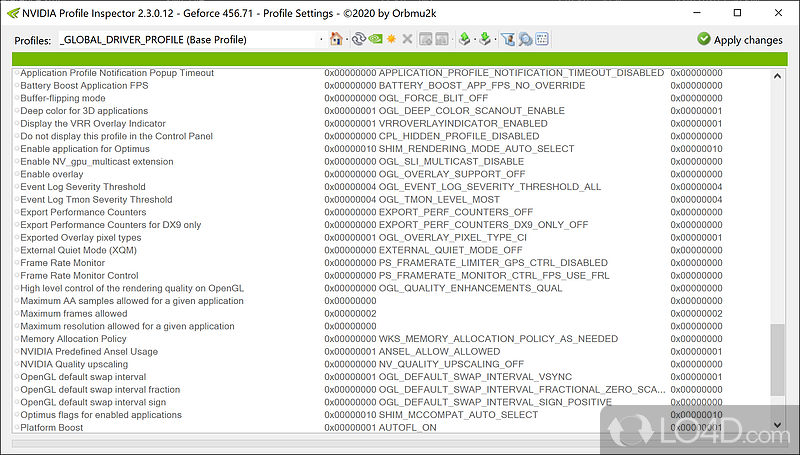 In-depth information about nVidia video cards - Screenshot of nvidiaProfileInspector