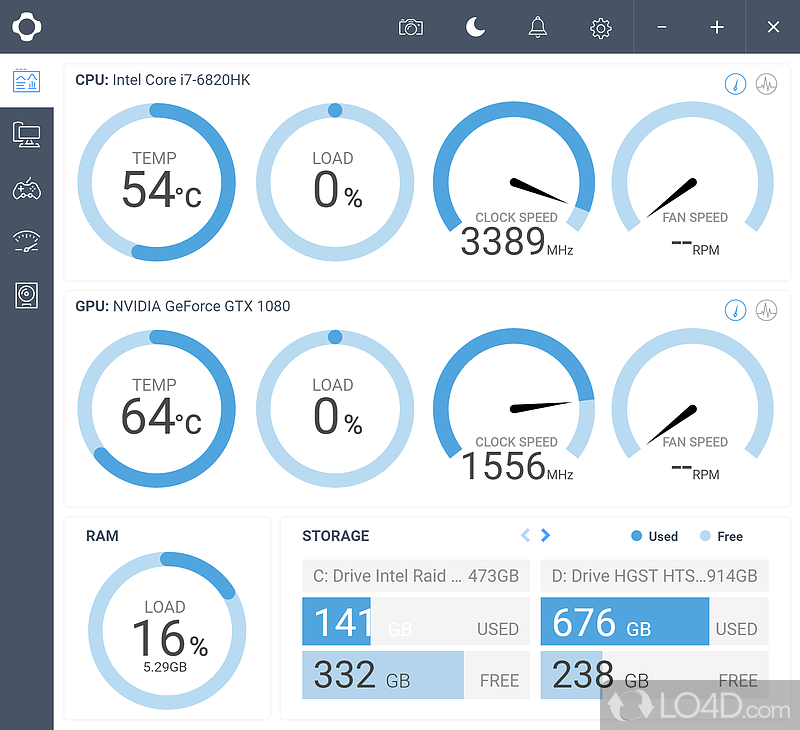Monitors computer's performance with respect to the CPU usage, the GPU usage - Screenshot of NZXT CAM