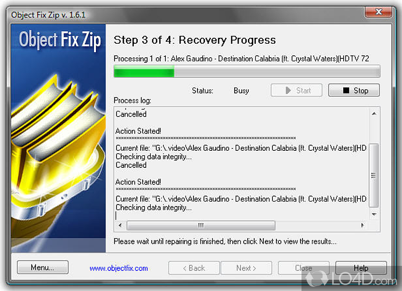 Fix damaged ZIP files - Screenshot of Object FIX ZIP