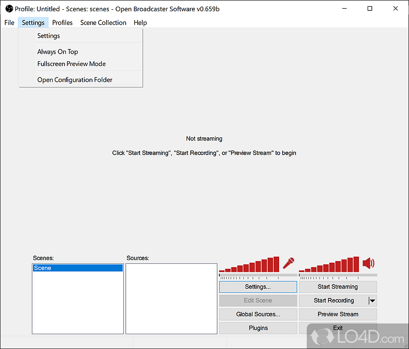 About OBS Studio and the tool's top features and options - Screenshot of OBS Classic