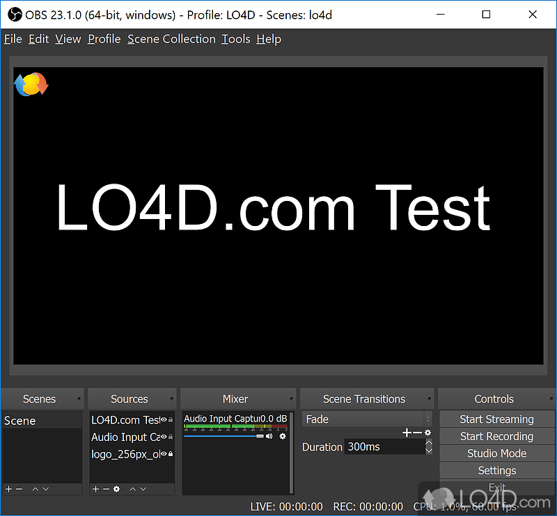 Create high-quality, real-time video and audio recordings and generate live streams - Screenshot of OBS Studio