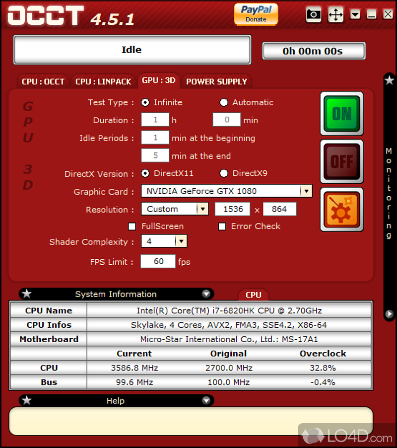 Using 4 different tests - Screenshot of OCCT