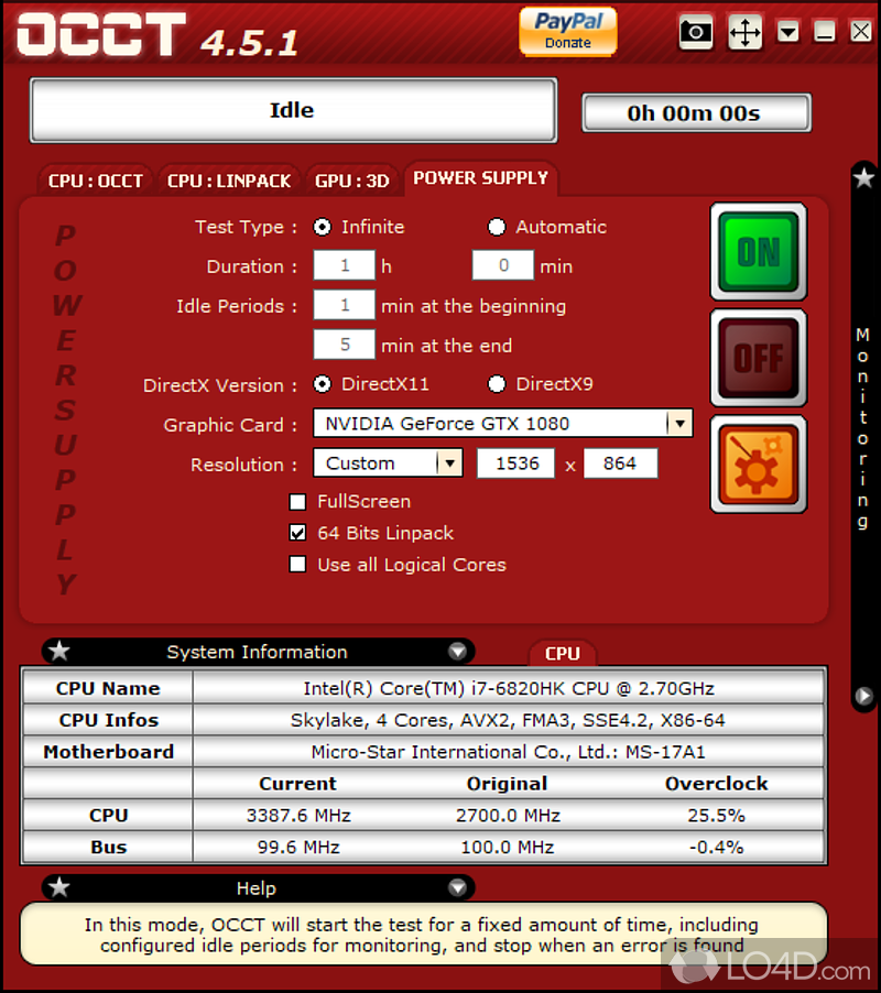OCCT: CPU:Linpack - Screenshot of OCCT