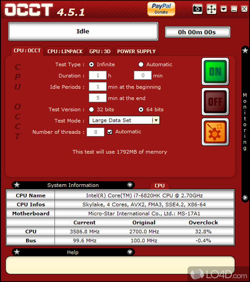 Benchmark computer's CPU as well as push it to its limits by overclocking it - Screenshot of OCCT