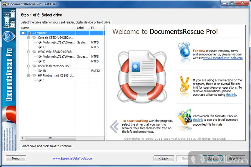 Recover most commonly used document types - Screenshot of Office DocumentsRescue Professional