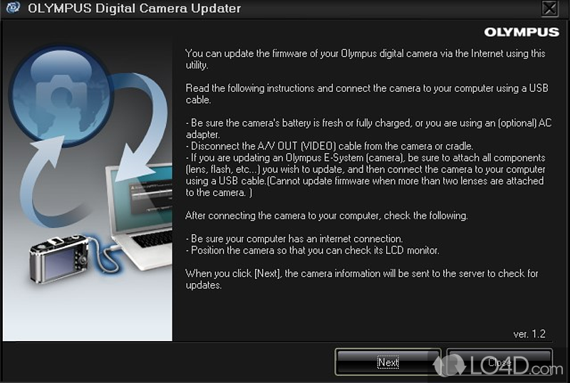 Firmware updater for older Olympus digital cameras - Screenshot of OLYMPUS Digital Camera Updater