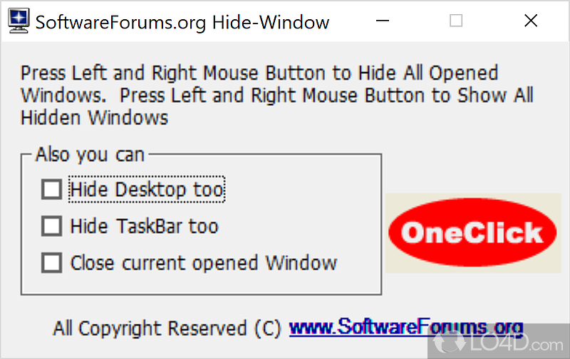 Hide or unhide all the active windows on desktop by using left and right mouse buttons - Screenshot of OneClick Hide Window