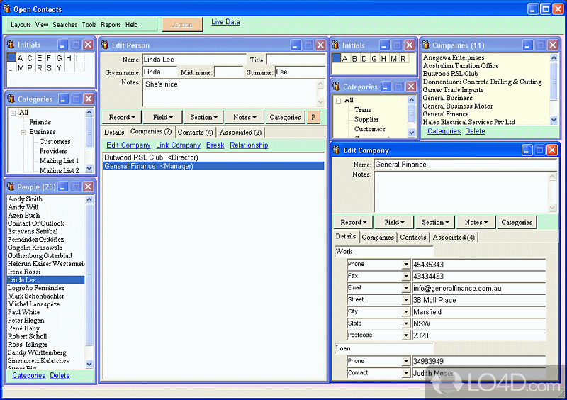 Manage contact info of individuals & org - Screenshot of Open Contacts