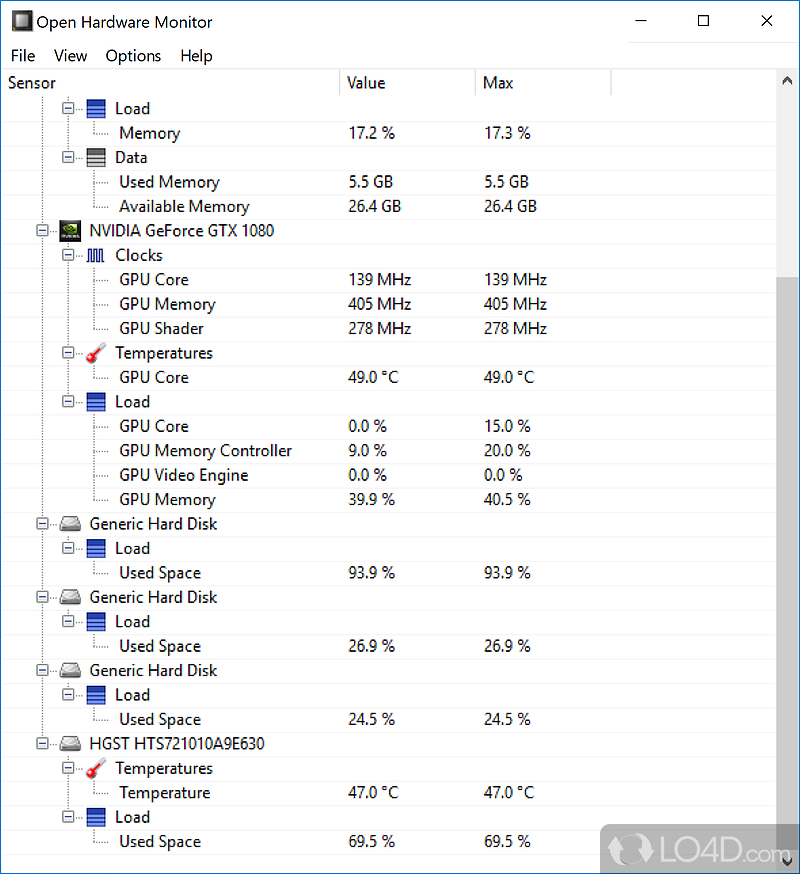 Simple interface and options - Screenshot of Open Hardware Monitor