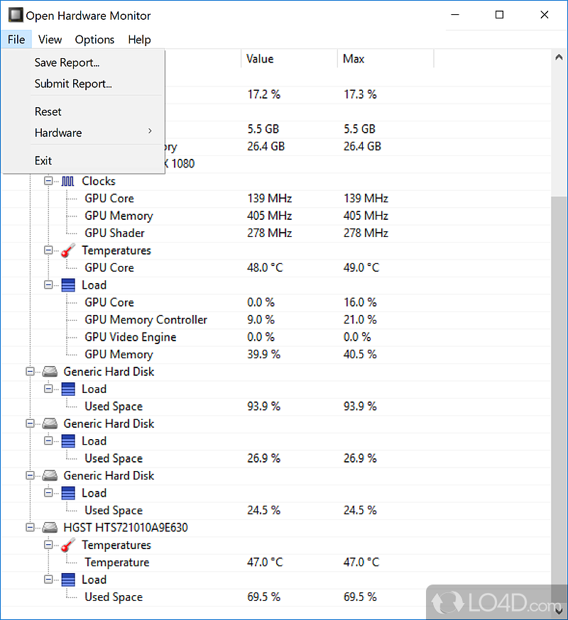 Free and Simple Software to Monitor the Conditions of a Computer - Screenshot of Open Hardware Monitor