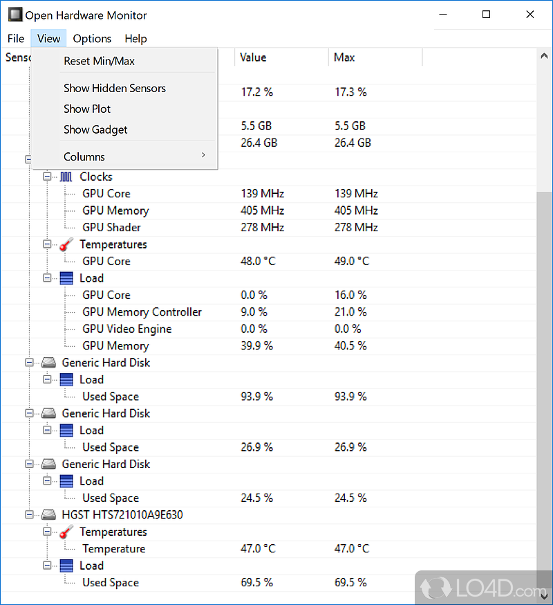 Features and Purposes - Screenshot of Open Hardware Monitor