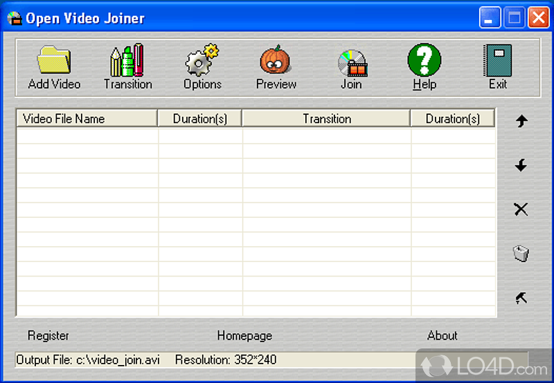 Joins all kind of video files into a large avi file with transition effects - Screenshot of Open Video Joiner