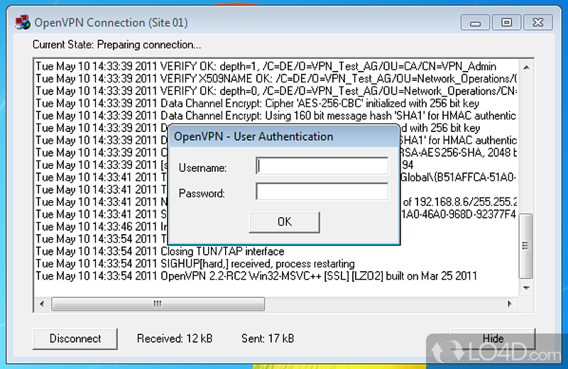 Can help users launch OpenVPN and manage multiple connections without the console window - Screenshot of OpenVPN GUI