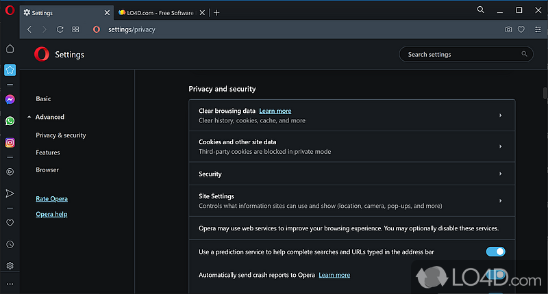 Built-in VPN and ad-blocker - Screenshot of Opera Web Browser