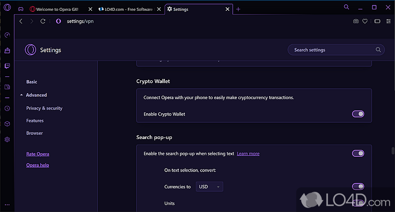 Opera GX: RAM limiter - Screenshot of Opera GX