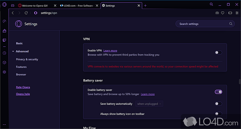 Complement the avid gamer - Screenshot of Opera GX