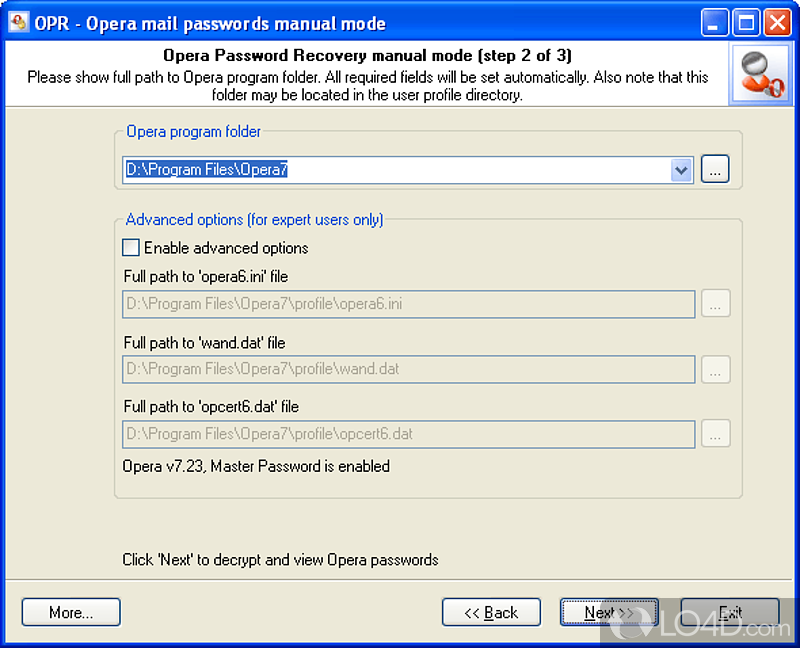 Opera Password Recovery: Recovery modes - Screenshot of Opera Password Recovery