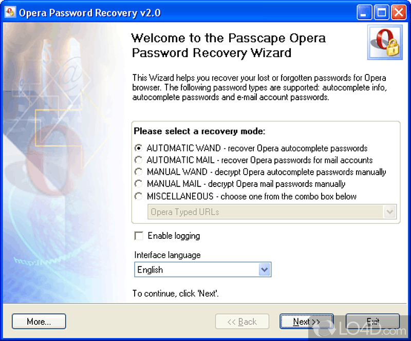 Straightforward looks - Screenshot of Opera Password Recovery