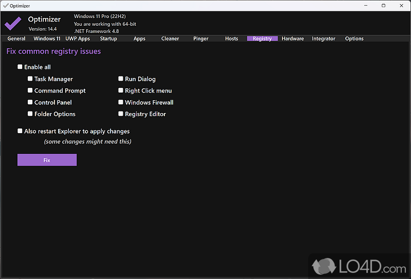 Optimizer: Windows - Screenshot of Optimizer