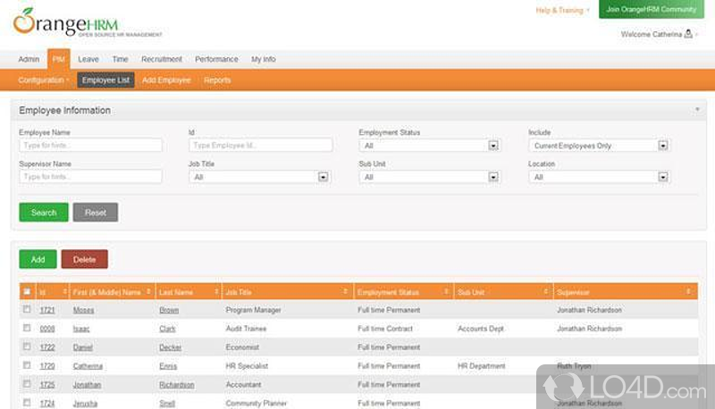 Software to manage human resources - Screenshot of OrangeHRM