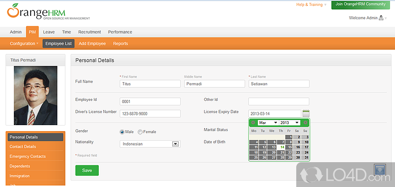 Human resource management app for small and big companies - Screenshot of OrangeHRM