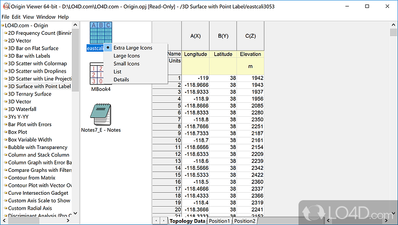 A well structured interface - Screenshot of Origin Viewer