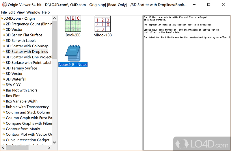 Copy data from the OPJ file - Screenshot of Origin Viewer