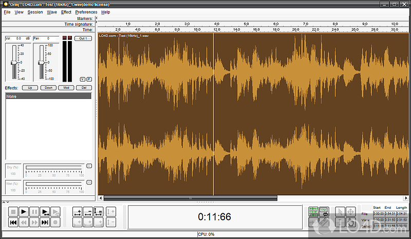 Quickly capture and modify audio data with this multitrack recording and mixing software with wave and MIDI editing capabilities - Screenshot of Orinj