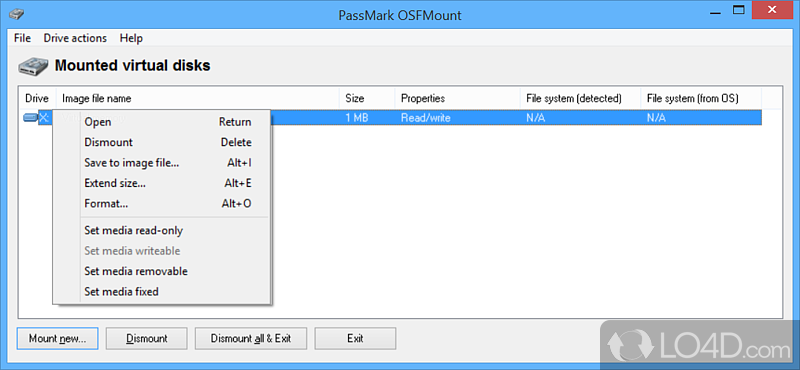 Create virtual disks - Screenshot of OSFMount