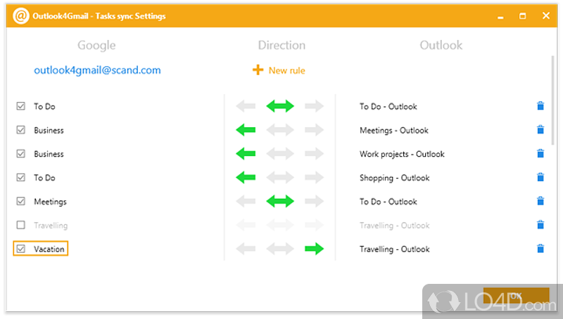 Outlook4Gmail: Synchronize - Screenshot of Outlook4Gmail