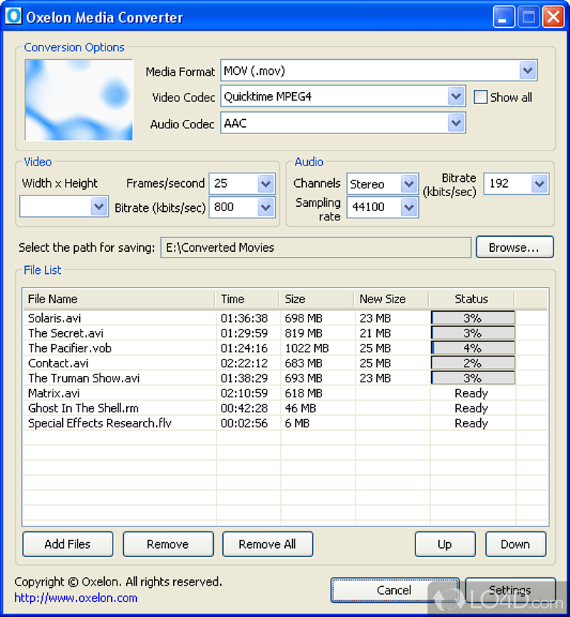 Fast conversion of many files on multi-core processor systems - Screenshot of Oxelon Media Converter