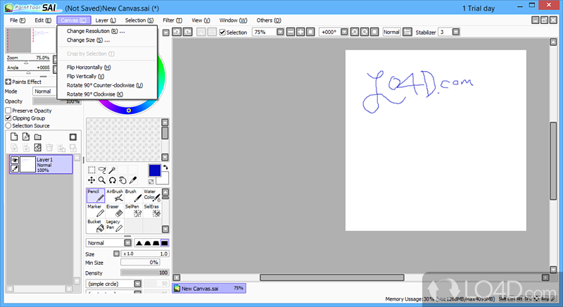 Atypical interface with an efficient and intuitive layout - Screenshot of PaintTool SAI