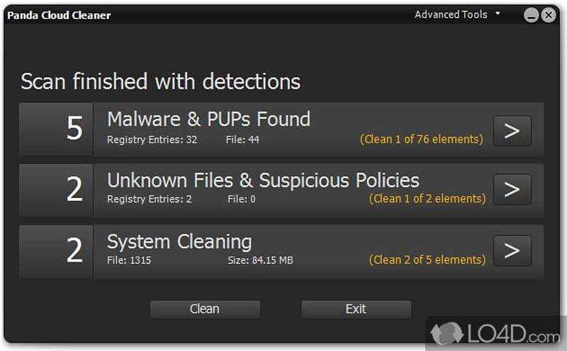 Advanced malware removal tool based on Collective Intelligence (scanning in-the-cloud) that detects - Screenshot of Panda Cloud Cleaner