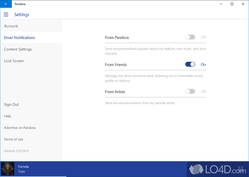 Pandora: User interface - Screenshot of Pandora