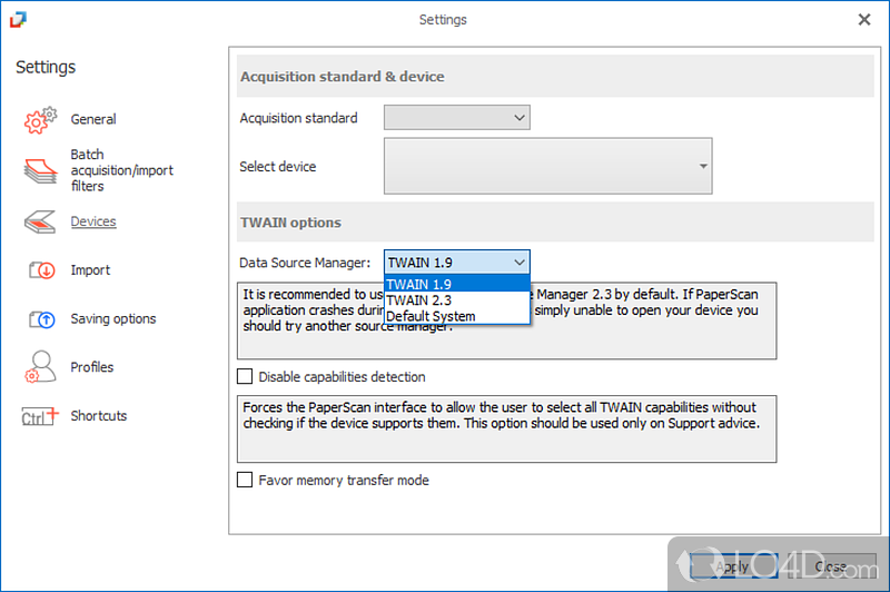 Scanning software with limited features as a freeware product - Screenshot of PaperScan Free