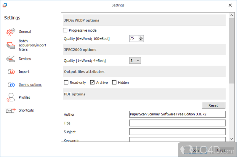 PaperScan Free: User interface - Screenshot of PaperScan Free