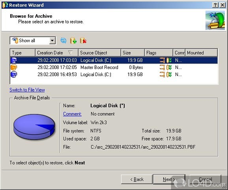 Paragon Drive Backup Personal: User interface - Screenshot of Paragon Drive Backup Personal