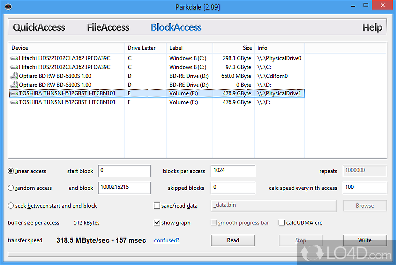 Benchmark the speed of hard disk - Screenshot of Parkdale