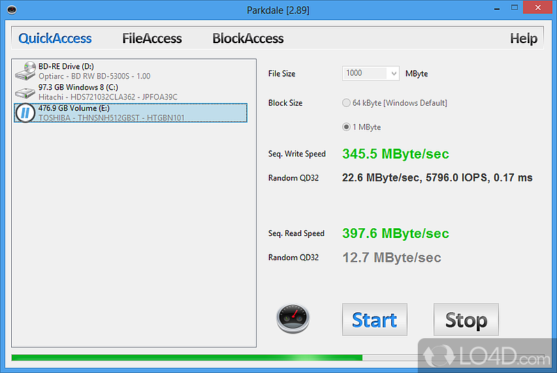 Measure the read and write speed of hard drives, benchmark optical drives and test network connections - Screenshot of Parkdale