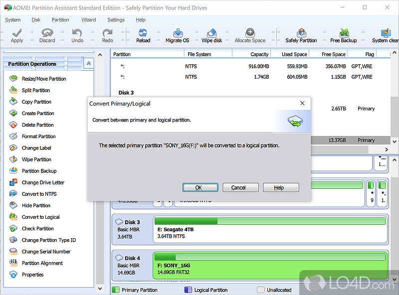 Change the size of a partition and move or copy partitions - Screenshot of AOMEI Partition Assistant Standard