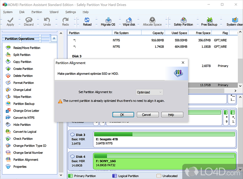 Check the status of a partition - Screenshot of AOMEI Partition Assistant Standard