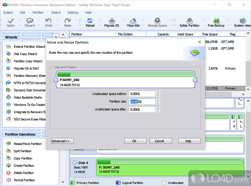 AOMEI Partition Assistant Standard: Disk space - Screenshot of AOMEI Partition Assistant Standard