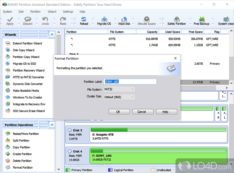 Dividing your PC's hard disk drive into many different sections - Screenshot of AOMEI Partition Assistant Standard